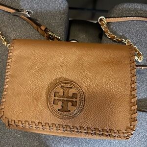 Tory Burch Tan Leather Whipstitched Crossbody Bag